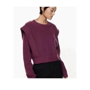 Babaton Grazia Sweater 100% Merino Wool Cable Knit Shoulder Pads Maroon Red XS